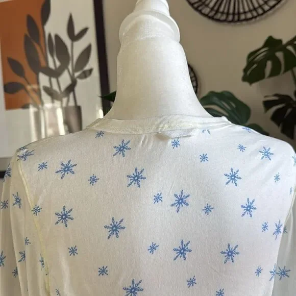 NWOT Free People Quilted Love Long Sleeves Snowflakes Ivory Top Crew Relaxed M - Picture 10 of 15